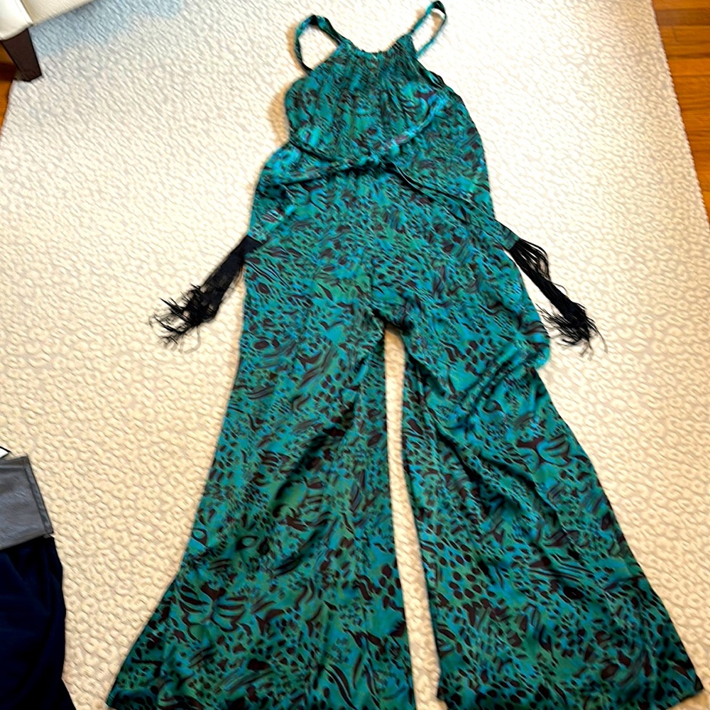 Corey Lynn Calter sexy blue green wide leg jumpsuit New Never worn